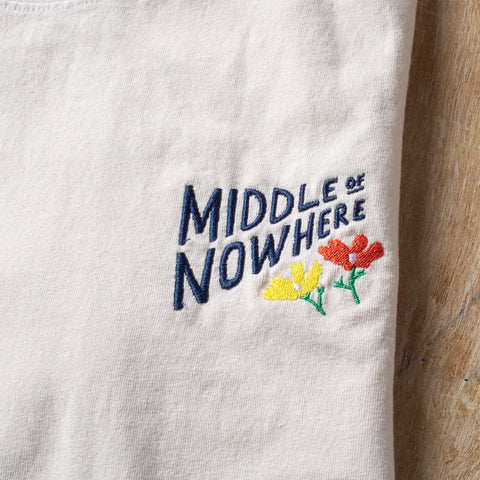 Lonely Palm Middle of Nowhere Embroidered T - Cream - MEDIUM ONLY